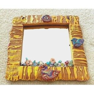 Tucson Santa Fe Accent Mirror Yellow Pueblo Sun Artisan Handmade Wall Boho